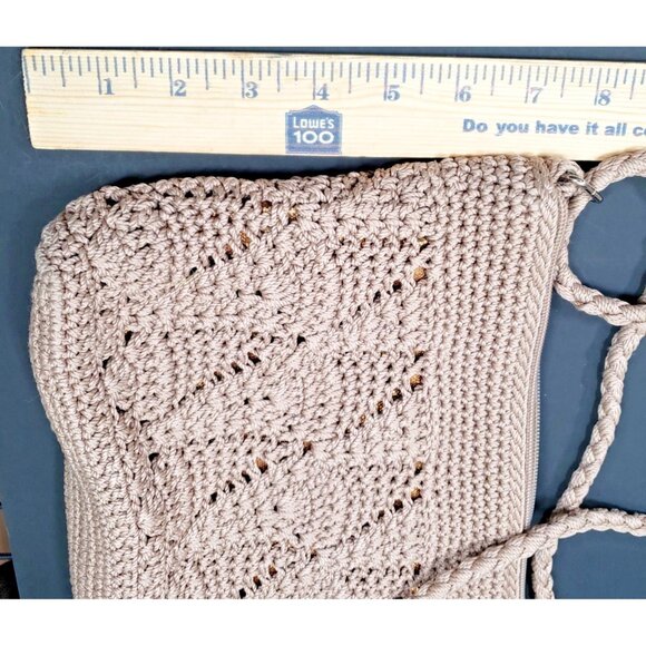 The SAK Crochet Hobo Purse Handbag Woven Bag Tan Crossbody Pockets Zip - Picture 9 of 10